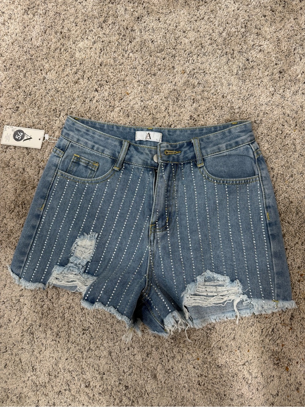 Denim Distressed Studded Women's Shorts - Blue